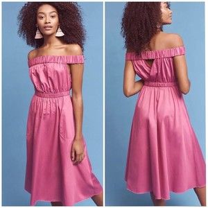 Anthropologie Maeve Mono Off Shoulder Midi Dress Pockets Sundress Cotton Small